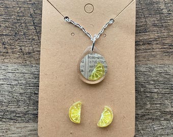 Lemon Resin Necklace and Earring Set