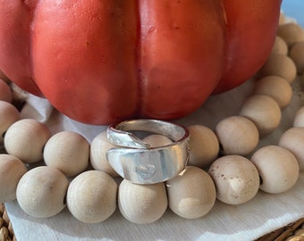 Floral Silver Plated Spoon Ring Size 11 with Engraved Heart