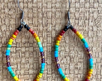 Southwest Seed Beaded Hoop Earrings Boho Hippy