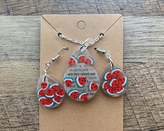 Watermelon Resin Necklace and Earring Set