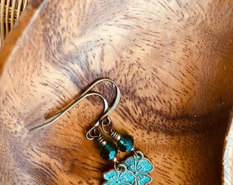 Brass Shamrock Clover Earrings