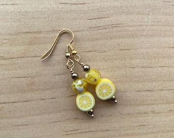 Gold toned Lemon Cocktail Earrings