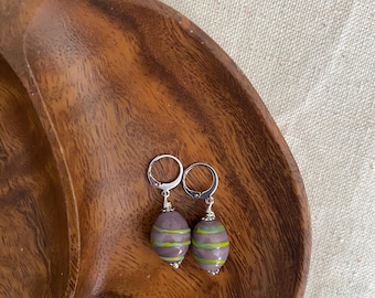 2 Pair of Purple and Green Glass Easter Egg Earrings