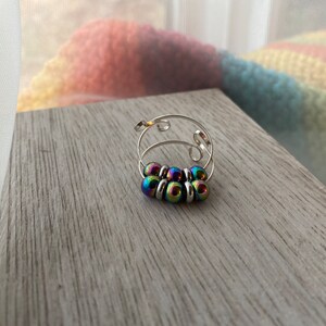 One Stainless Steel Beaded Flat Memory Wire Fidget WORRY Anxiety Rainbow Beaded Ring