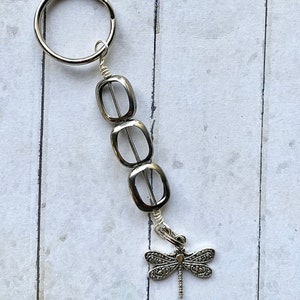 Silver Dragonfly Keychain Fob Jewelry Purse Accessory