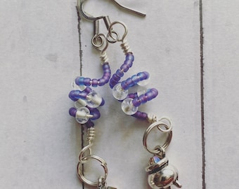 Halloween Cauldron Earrings with Purple Magic Swirls