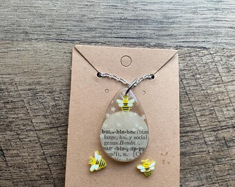 Bumble Bee Resin Necklace and Earring Set