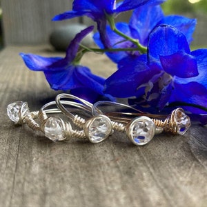 Wire wrapped Herkimer diamond rings~any size~silver or gold wire