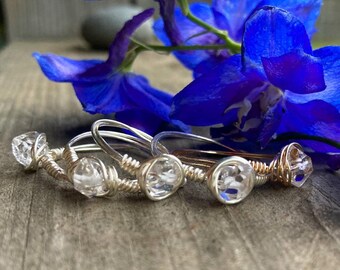 Wire wrapped Herkimer diamond rings~any size~silver or gold wire