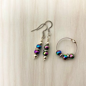 Calming Relaxing Rainbow Beaded Stainless Steel Beaded Ring and Earring Fidget Set
