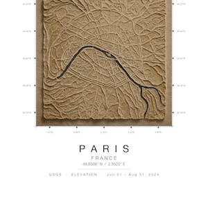 Paris Elevation Terrain Art Print | Topographic Map Wall Art | NASA USGS Data