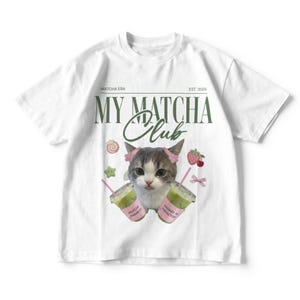 Matcha Club Cat Shirt, Kawaii Kitten Graphic Tee, Unisex Casual Apparel