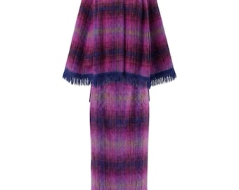 Strathtay Skirt Cape Skirt Suit 10 Pink Blue Mohair Wool Mix 1960s Vintage Old Money Rare Unworn Paris Chic Country Scotland