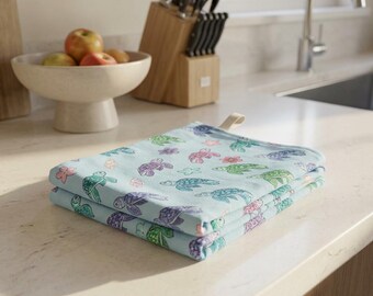 Colorful Sea Turtle Pattern Hand Towel | Coastal Kitchen Towel
