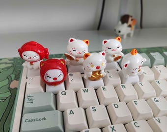 Capuchon de clavier mécanique unique Lucky Cat - Rouge et blanc - Compatible RVB