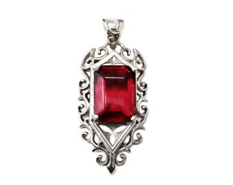 925 Sterling Silver Pendant Setted Faceted Hydro Ruby Stone TV Show Shadow Hunters inspired Isabelle Lightwood Ruby Necklace Christmas Gift