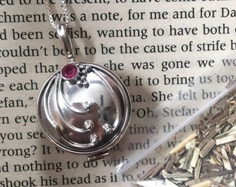 925 Sterling Silver Box Pendant Studded Faceted Ruby Gemstone VAMPIRE DIARIES inspired Elena Vervain Locket Verbena herb Aroma Therapy