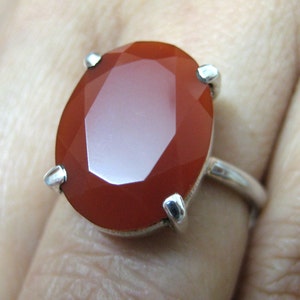 925 Sterling Silver Ring studded Fine Quality Faceted Red Onyx Oval Shape Gemstone , Stone size 16x12 mm , Ring Size 5.25 US no. image 1