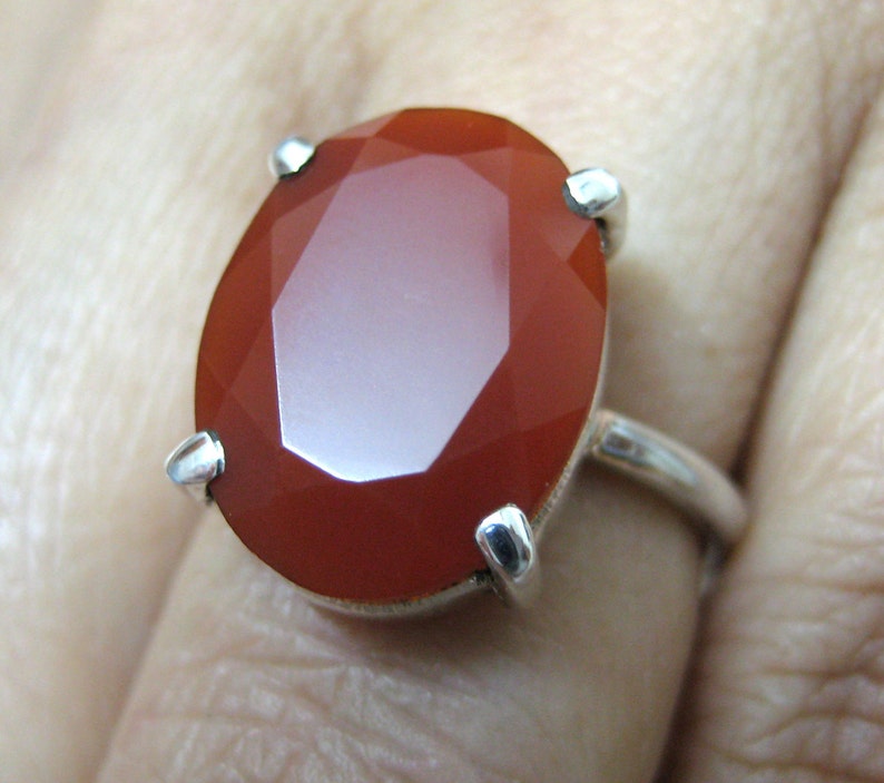 925 Sterling Silver Ring studded Fine Quality Faceted Red Onyx Oval Shape Gemstone , Stone size 16x12 mm , Ring Size 5.25 US no. image 1