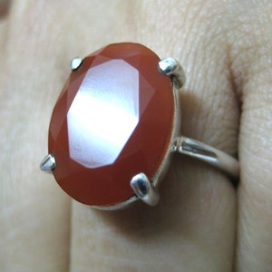 925 Sterling Silver Ring studded Fine Quality Faceted Red Onyx Oval Shape Gemstone , Stone size 16x12 mm , Ring Size 5.25 US no. image 4