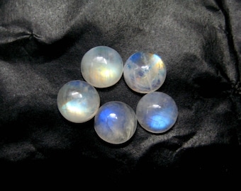 5 pieces lot of Rainbow Moonstone Gemstone blue fire Cabochons 9 mm round moonstones jewelry making supplies semi precious loose gemstone