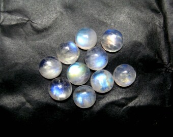 10 pieces lot of Blue Flashy Rainbow Moonstone Gemstone Cabochons 7 mm round moonstones jewelry making supplies semi precious loose gemstone