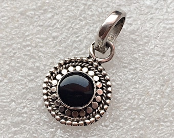 925 Sterling Silver Black Onyx Pendant Handcrafted with Micro Silver Balls Boho Style Indian Jewelry Work by Rajasthani Silversmiths Oneofak