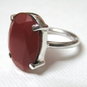925 Sterling Silver Ring studded Fine Quality Faceted Red Onyx Oval Shape Gemstone , Stone size 16x12 mm , Ring Size 5.25 US no. image 3