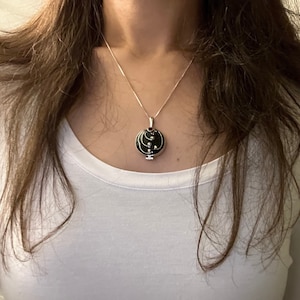 Black Enamel 925 Sterling Silver Locket Faceted 4mm Round Garnet Gem Perfume Box Pendant Necklace Elena Gilbert Vervain herb Aroma Therapy