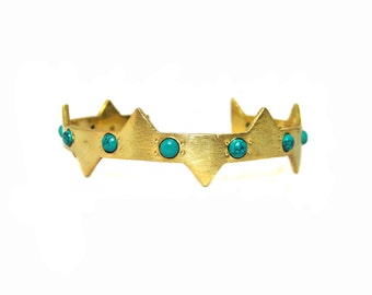 24kt. Gold Plated Cuff Bracelet setted turquoise Gemstone Cabochons , egyptian style piramid shape bracelet