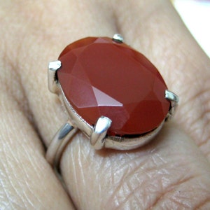 925 Sterling Silver Ring studded Fine Quality Faceted Red Onyx Oval Shape Gemstone , Stone size 16x12 mm , Ring Size 5.25 US no. image 2
