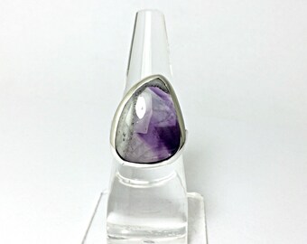 Natural Amethyst studded 925 Sterling Silver Ring , Fine Quality Amethyst Gemstones Fancy Shape Cabochon Gemstone