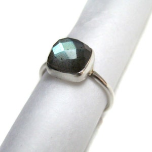 Natural Faceted Labradorite 925 Sterling Silver Ring 9x9mm Chekker cut Cushion Shape Gemstone Handmade Stackable minimalist Ring giftforher
