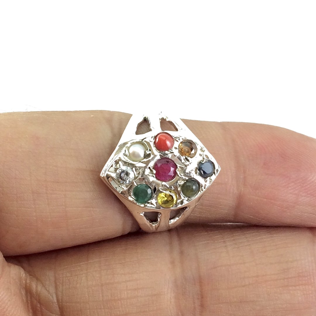 Navratna silver best sale ring