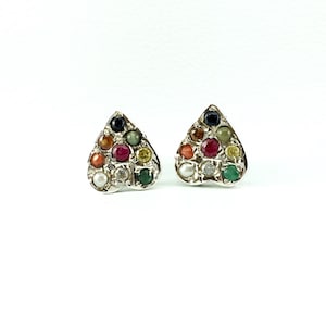 925 Sterling Silver Navratan Earring Studded Precious Nine Planet Gemstones Religious Astrology Spiritual Earring Lucky Charm Navratna Jewel