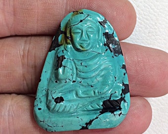 38x31x6 mm Natural Turquoise Gemstone GOD BUDDHA Hand Carved Statue article for prayer worship at home decor meditation figurine .