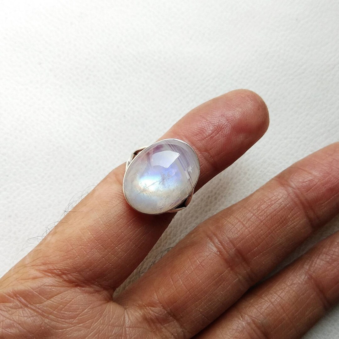 Anillo De Piedra Lunar Natural En Plata 925 - Diseño Con Alas De ángel Y Circonitas, Tallas Del 6 Al 10, Ideal Como Regalo