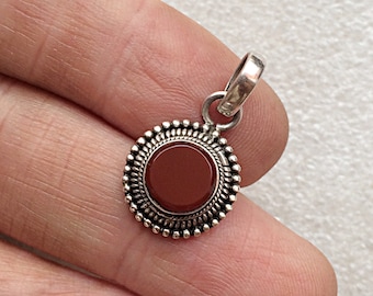 925 Sterling Silver Red Onyx Pendant Handcrafted with Micro Silver Balls Boho Style Indian Jewelry Work by Rajasthani Silversmiths Oneofak