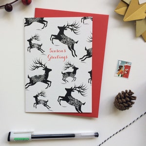 Prancing and Dancing: Reindeer Large Patterned Christmas Card, Season&#39;s Greetings
