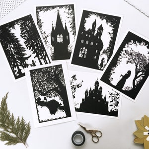 Mini Prints Multibuy- ensemble de 3 A5 Fairytale Digital Illustration Silhouette Art Prints 8.3 » x 5.8 » Mix & Match Grimm, Choisissez votre propre offre