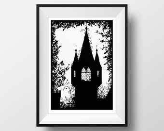 Sleeping Beauty Asleep in the Castle Tower, Giclée Archival Fairy Tale Art Print, Charles Perrault, Brothers Grimm Illustration, fine art
