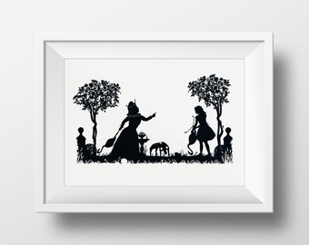 Alice in Wonderland Book Art- The Queen of Hearts Croquet Ground, Black and White Monochrome Literary Illustration Giclée Illustrated Print