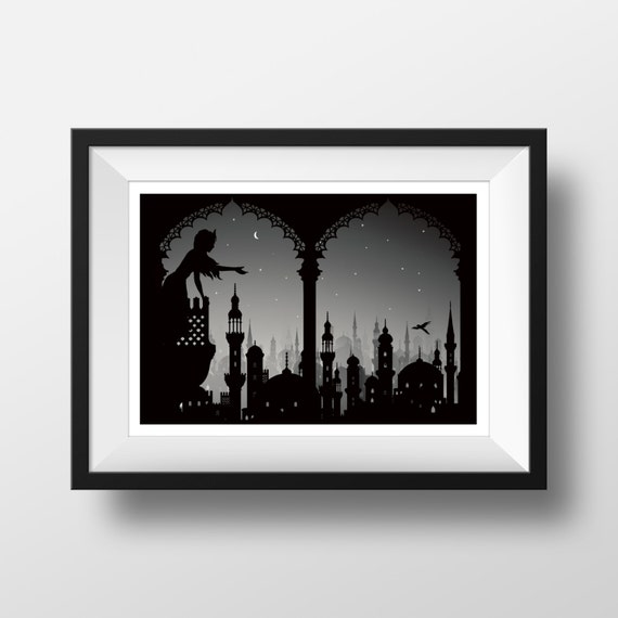 Arabian Nights Silhouette Art Print – Scheherazade A5 Illustration