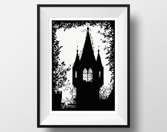 A5 Sleeping Beauty Silhouette Print 5.8" x 8.3" Charles Perrault, Brothers Grimm, Fairytale Art Print, available as part of my A5 Multibuy