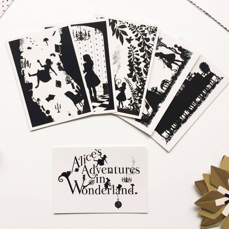 Black And White Postcard From >> Set Of 5 Postcards From Lewis Carroll Alice In Wonderland Etsy Black And White Postcard From >> Set Of 5 Postcards From Lewis Carroll Alice In Wonderland Etsy