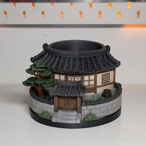 Hanok Courtyard Pen Pot, Korean Traditional House Miniature Stationery Organizer