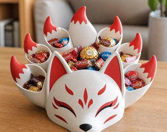 Kitsune Nine Tail Sugar Bowl - Unique Japanese Fox Mask Tabletop Coffee and Tea Station Accessory