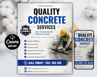 Concrete Service Flyer, Concrete Flyer, Concrete Business Flyer, Concrete Advertisement, Canva Flyer Template