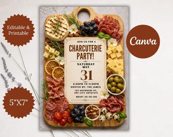 Charcuterie Board Party Invitation, Bring Your Own Board Dinner Party, BYOB Board Wine and Cheese Girls Night Party Invite, Editable Canva