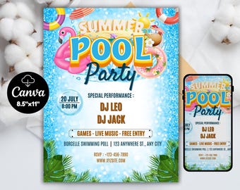 Summer Party Flyer, Pool Party Flyer, Summer Break Party Flyer, Event Flyer, Beach Party Flyer, Party Flyer, DJ Party Invite, Canva Editable